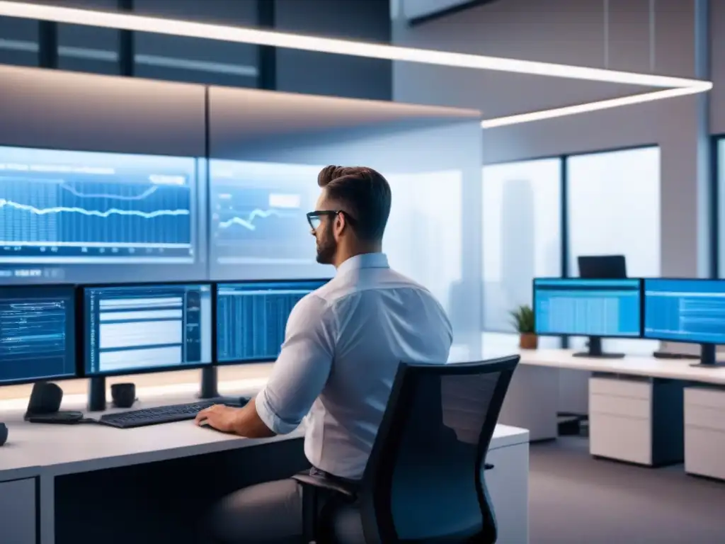 Equipo diverso observa sistema de evaluación de préstamos automatizado en oficina moderna