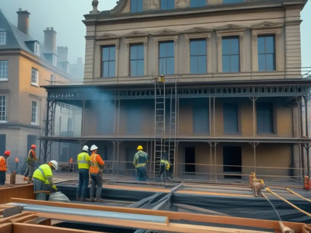 Restauración histórica: Tradición y modernidad en armonía Equipo restaurando detalladamente edificio histórico, fusionando tradición e innovación en restauración bienes raíces históricos comunidad