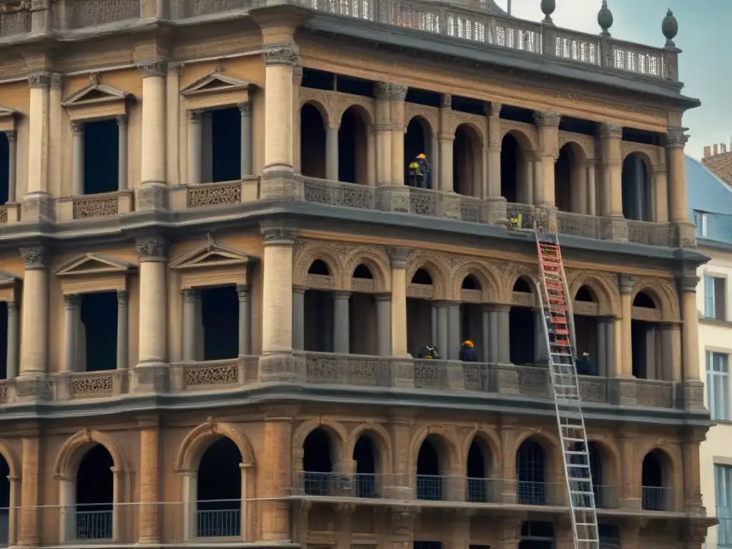 Restauración de edificio histórico: fusión tradición y tecnología Equipo restaurando edificio histórico