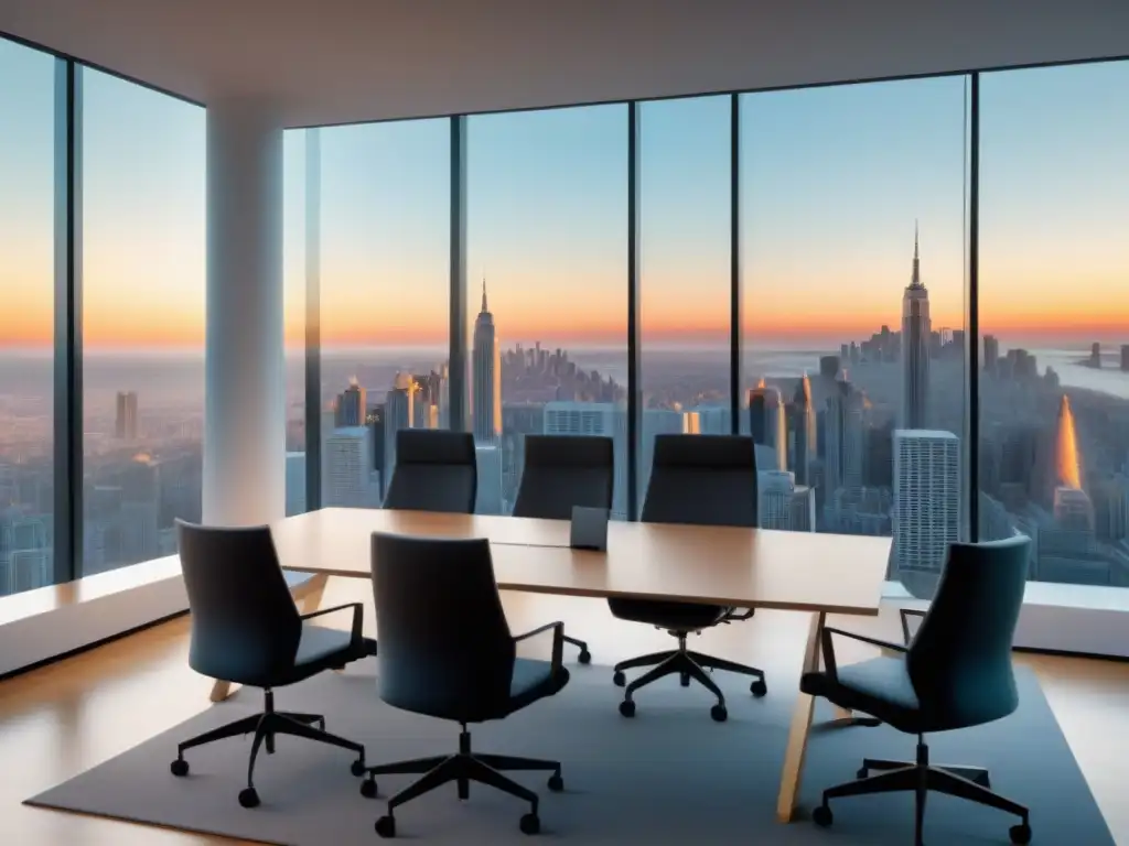 Oficina de lujo con tecnología AI para real estate Equipo de Empresas financiamiento inmobiliario IA en moderna oficina de cristal con tecnología avanzada y elegante decoración minimalista