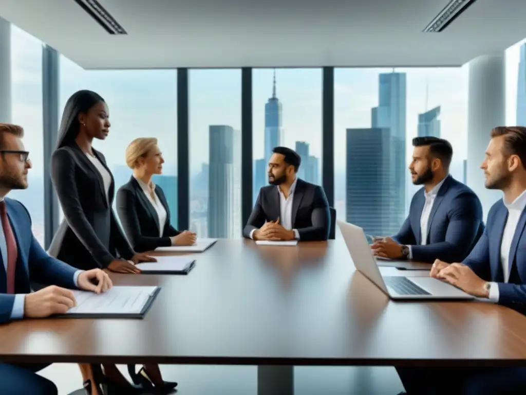 Equipo de profesionales en oficina moderna valorando bienes raíces Equipo de profesionales en oficina moderna, valorando inmuebles