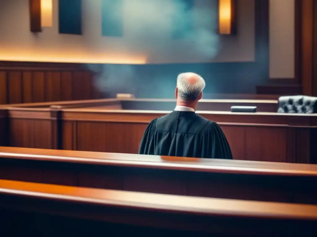 Escena legal: Ética en financiamiento inmobiliario Escena detallada de tribunal moderno con abogados y discusión sobre Ética en financiamiento inmobiliario