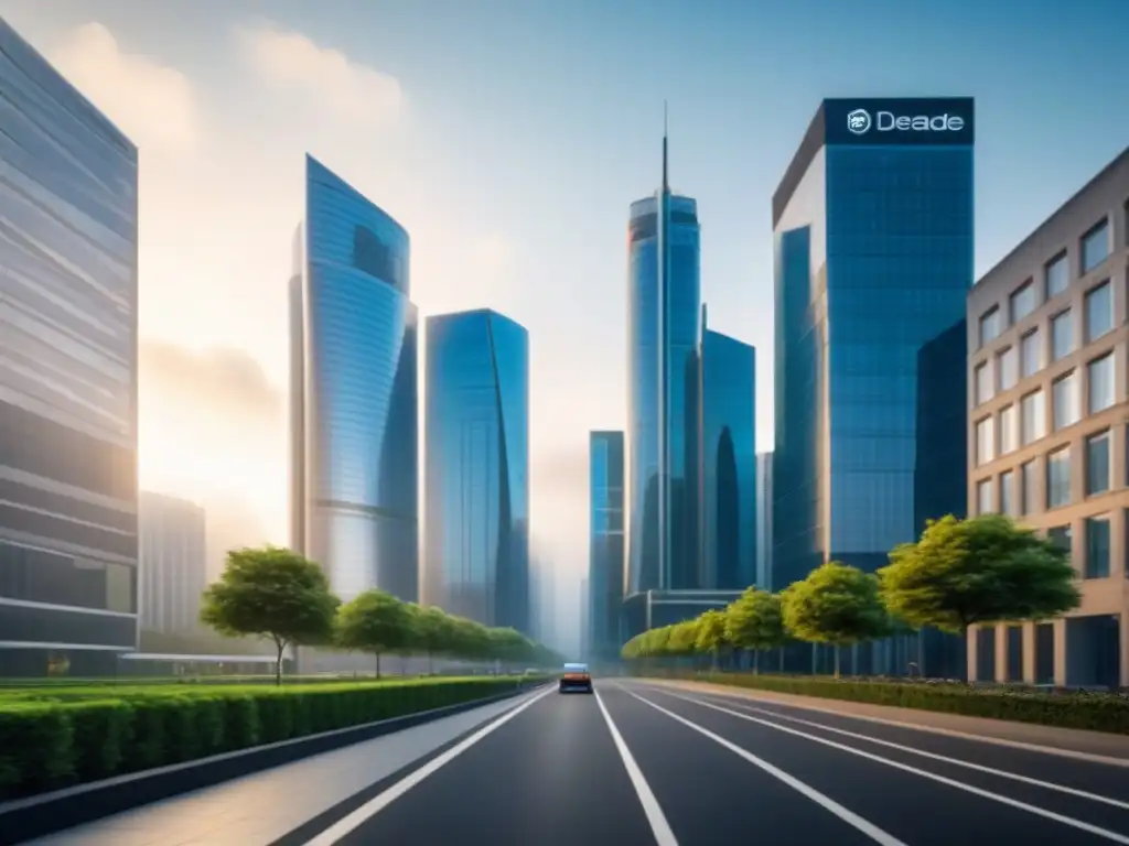 Innovación en Desarrollos Comerciales: Edificio Futurista en 8k Escena dinámica de desarrollo comercial con arquitectura futurista y profesionales innovadores en un distrito empresarial vibrante