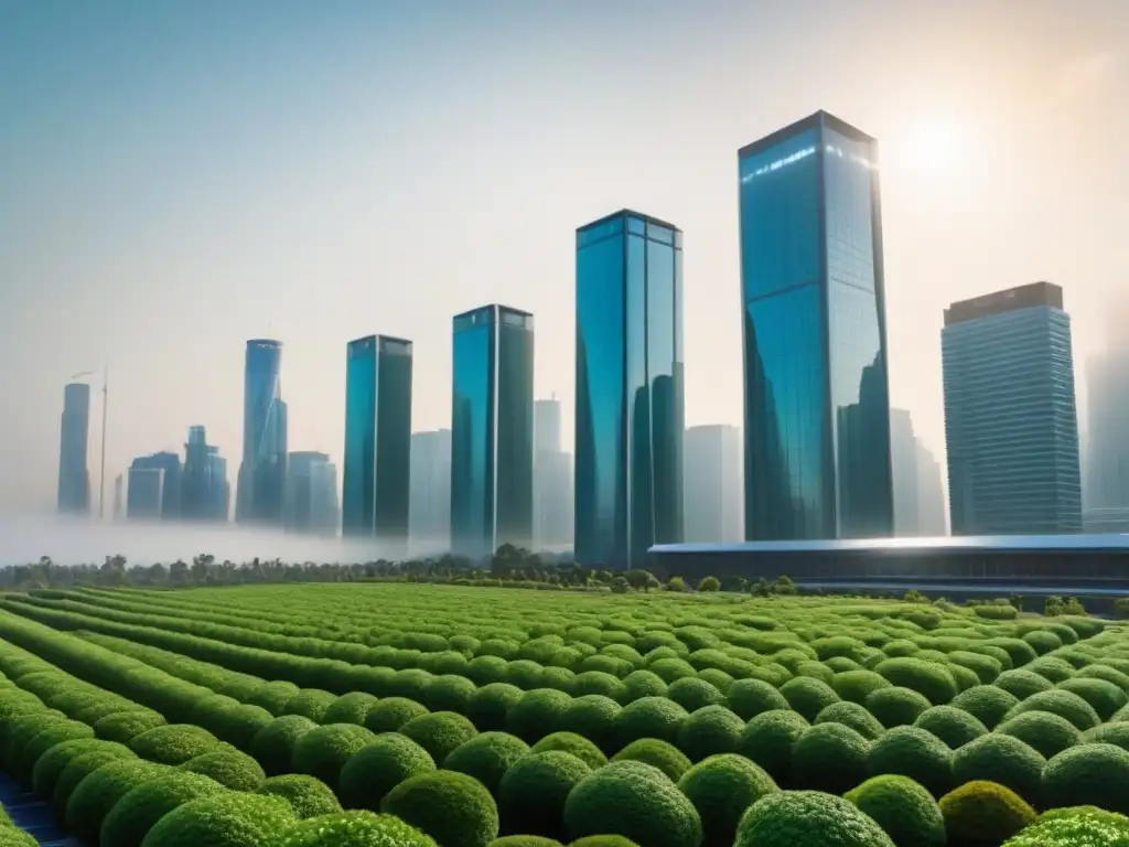 Metrópolis Verde: Futurismo Sostenible en 8k Escena futurista de ciudad con techos verdes, paneles solares y jardines verticales