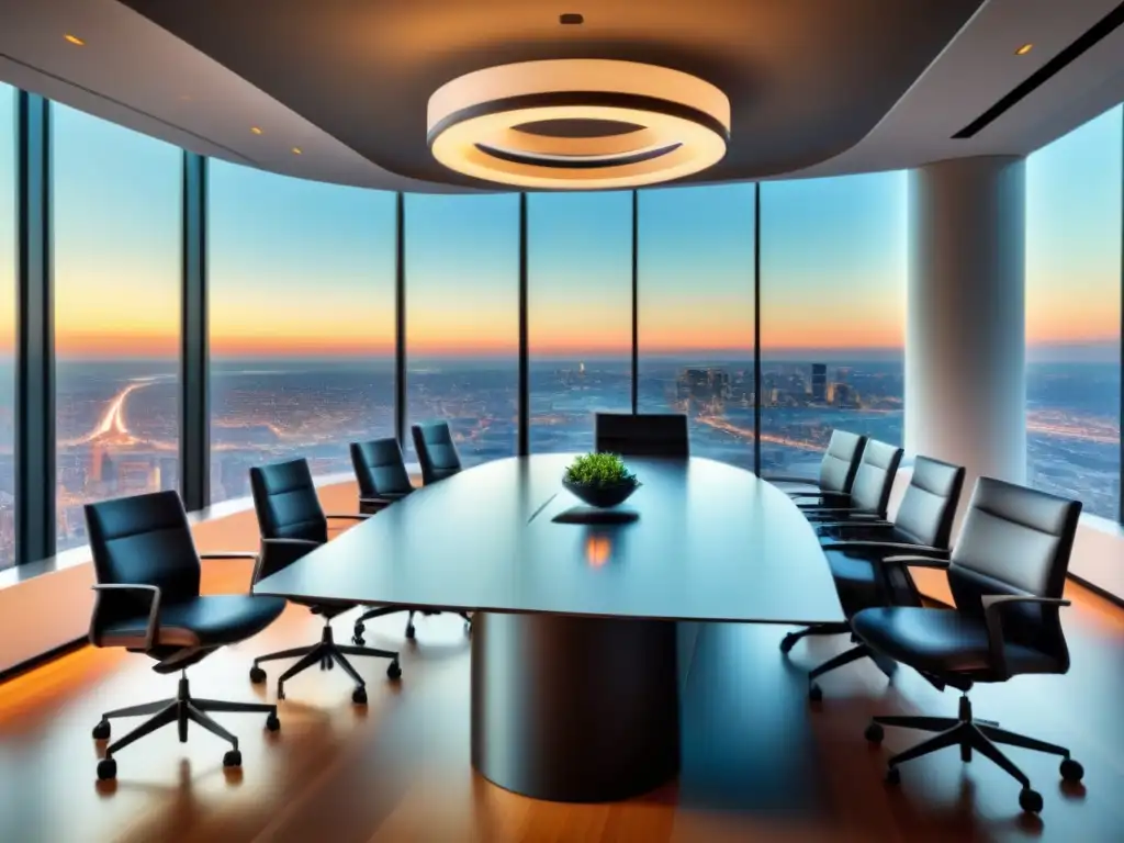 Negociaciones financieras exitosas en un lujoso entorno de negocios Escena lujosa de negociación financiera inmobiliaria con profesionales colaborando en moderna sala de juntas