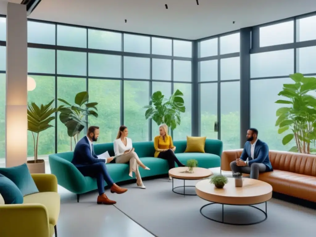 Microcrédito Inmobiliario: Espacio de Coworking Inclusivo Una escena vibrante y diversa en un moderno espacio de trabajo compartido