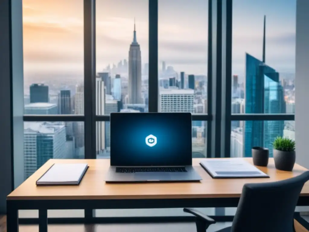 Oficina moderna: claves para tu hipoteca de inversión Un escritorio moderno con laptop, documentos financieros y llaves, ideal para un artículo sobre préstamos hipotecarios para inversionistas
