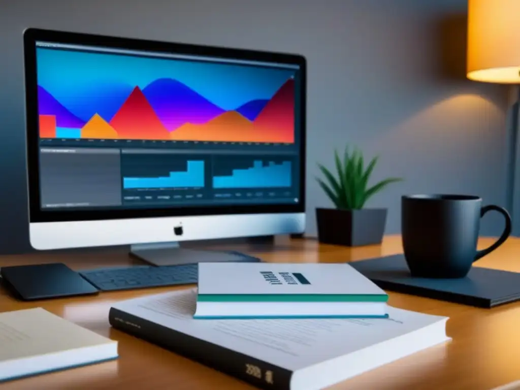 Oficina moderna: inversión inmobiliaria y café Un escritorio moderno con libros de certificaciones de bienes raíces, laptop y café, para inversores profesionales mejorando estrategias