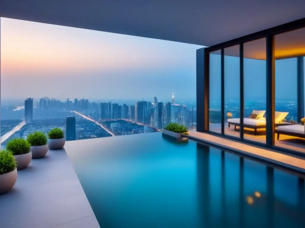 Esencia de la vida moderna en un lujoso edificio residencial con ventanas del piso al techo y vistas a la ciudad