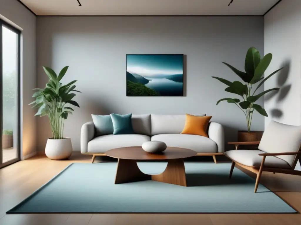 Serenidad y minimalismo: sala moderna 8k Espacio minimalista y sereno en finanzas inmobiliarias: sala moderna, muebles simples, colores neutros y luz natural