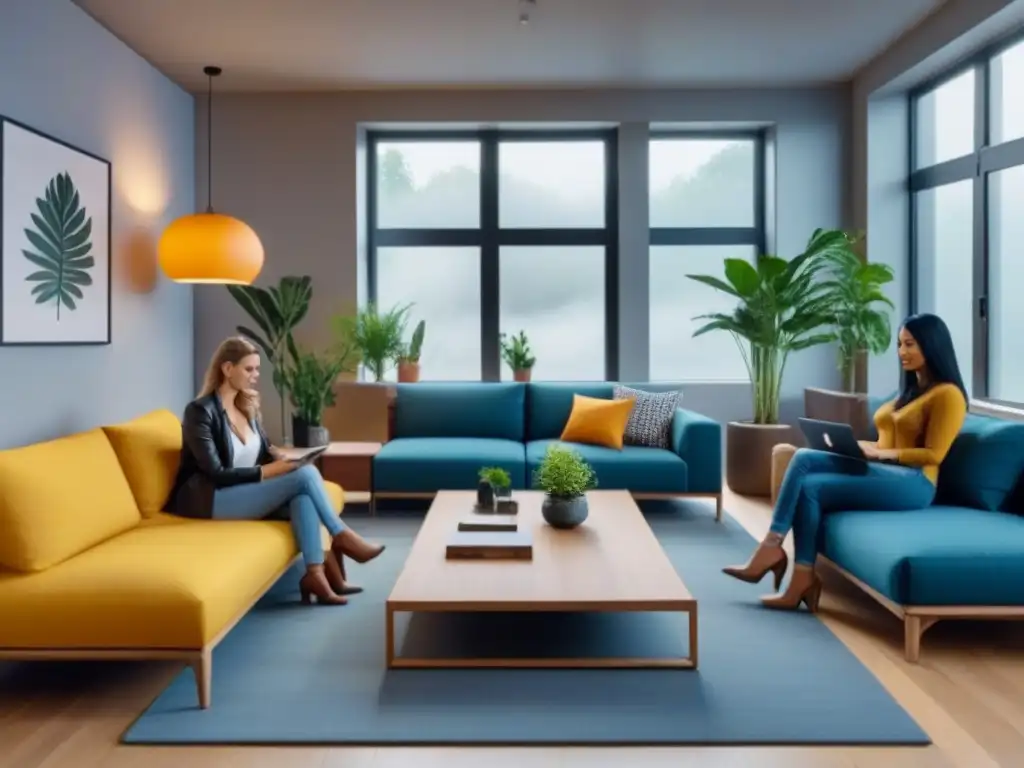 Comunidad innovadora en espacio compartido Un espacio moderno y colaborativo con profesionales y estudiantes compartiendo, reflejando la tendencia de los espacios de vivienda compartidos