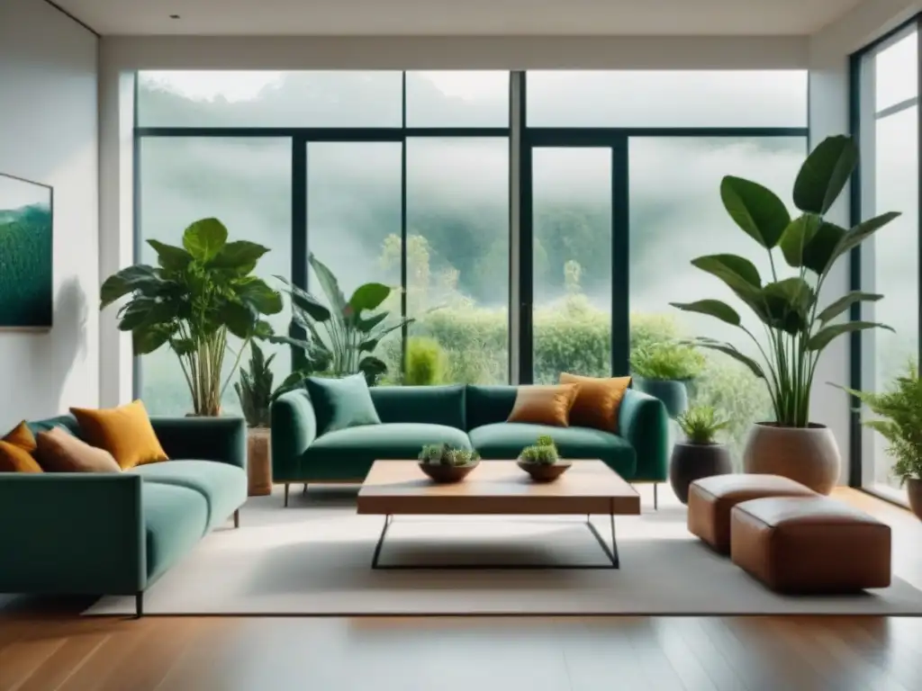Espacio moderno con plantas en macetas elegantes, bañado de luz natural para bienestar en el hogar