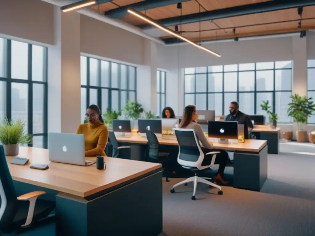 Coworking Gen Z: Espacio ultradetallado en 8k Espacios flexibles para inversores inmobiliarios: Coworking moderno con profesionales colaborando en un ambiente vibrante y conectado