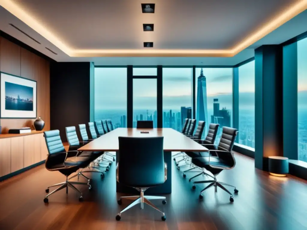 Oficina Ejecutiva con Acuerdos de CompraVenta Espaciosa sala de conferencias moderna con Acuerdos de CompraVenta Bienes Inmuebles en la mesa, ideal para negociaciones críticas