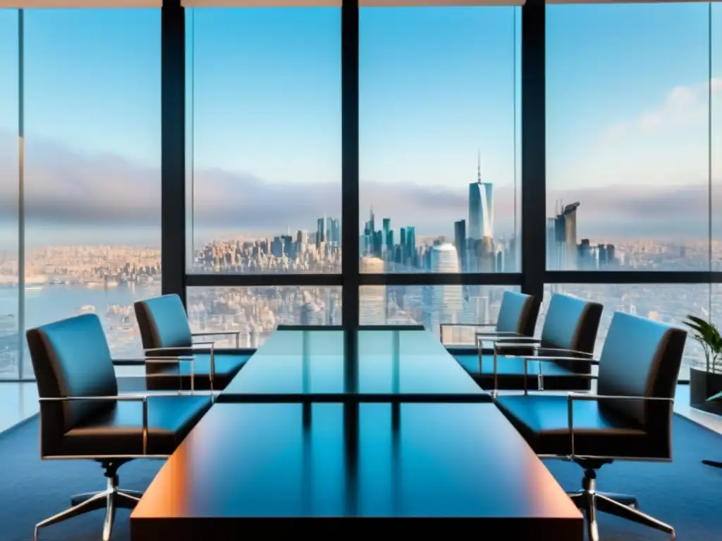 Salón de conferencias de lujo con vista a la ciudad Espaciosa sala de conferencias moderna con vista a la ciudad y toques de lujo