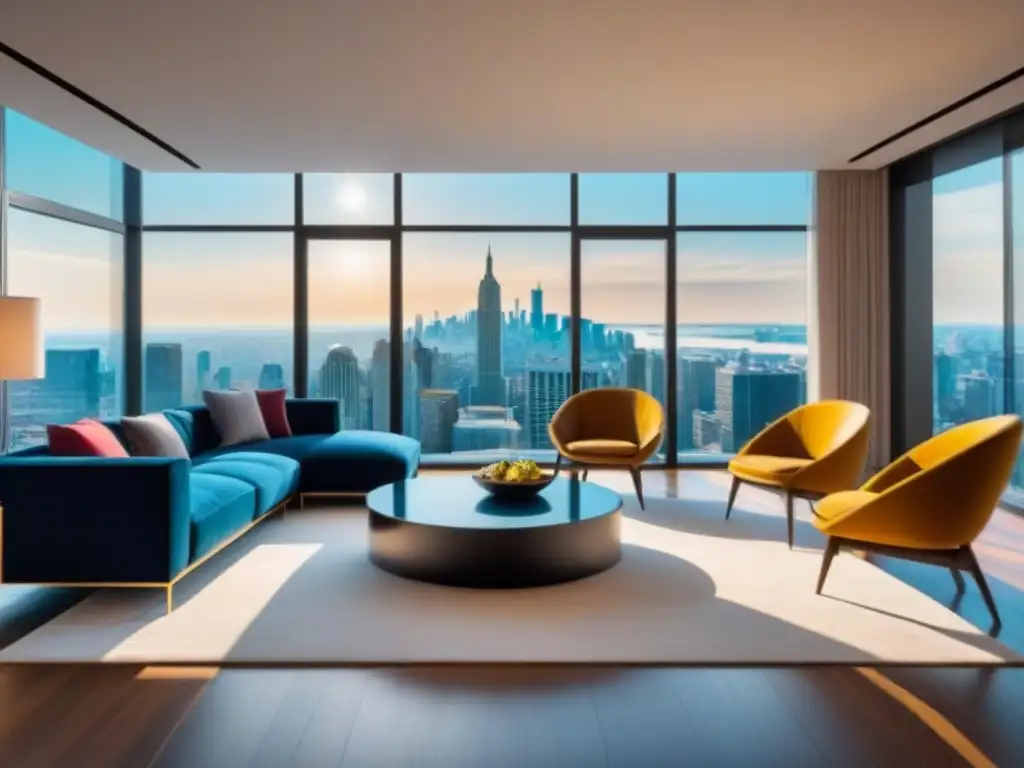 Penthouse moderno con vistas a la ciudad y diseño elegante Espacioso ático moderno con vistas a la ciudad, muebles contemporáneos y decoración elegante, ideal para opciones refinanciamiento lujo inmobiliario