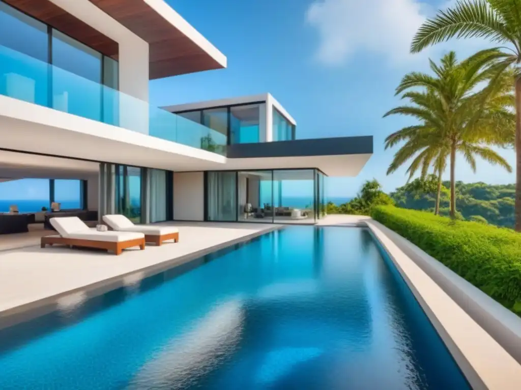 Villa de lujo moderna con diseño arquitectónico elegante en entorno natural Espectacular villa moderna rodeada de vegetación, con piscina infinita y decoración elegante