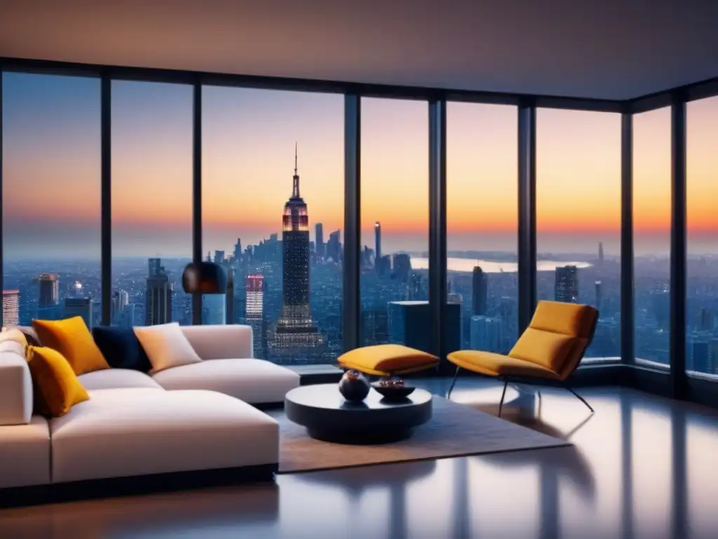 Penthouse de lujo con vista panorámica al atardecer Espectacular penthouse de lujo con vista panorámica a la ciudad al atardecer