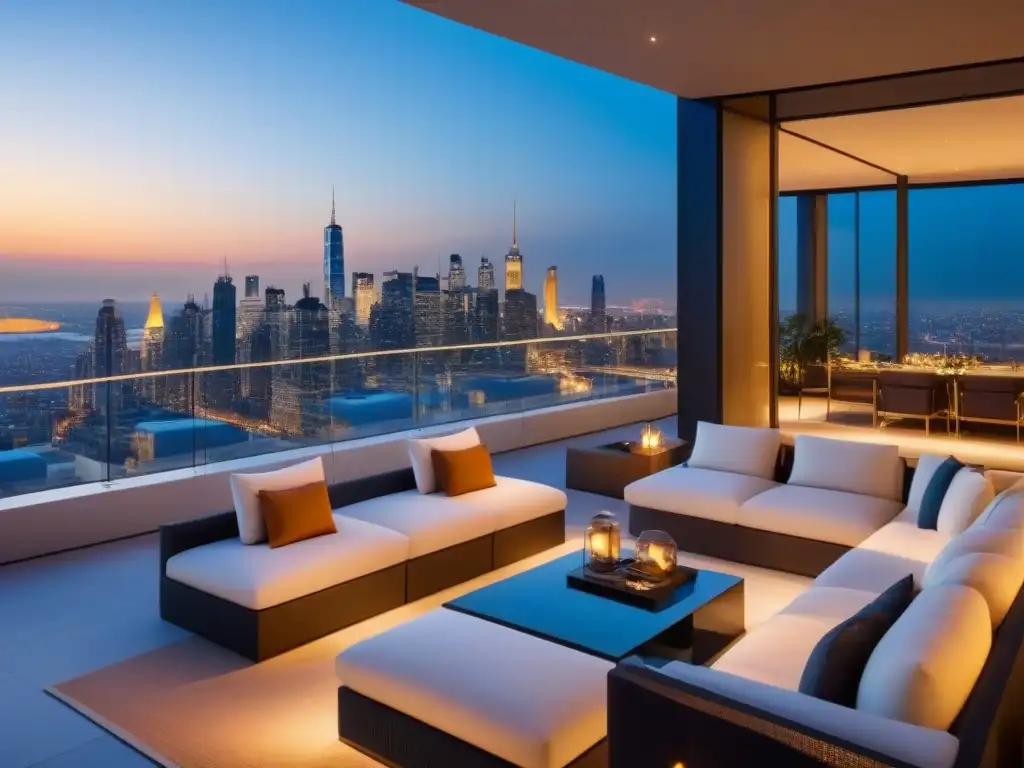 Penthouse de lujo con vista a la ciudad al atardecer Espectacular penthouse moderno con transparencia en inversiones inmobiliarias