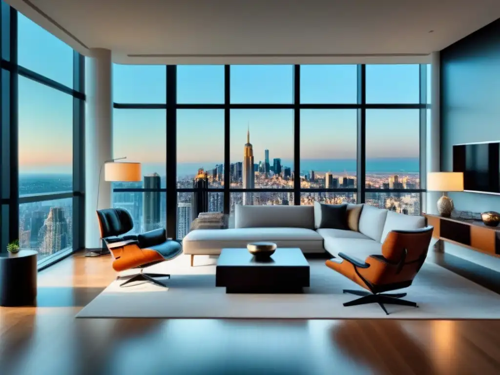 Moderno apartamento de lujo con vista a la ciudad Espectacular sala de estar en un lujoso apartamento moderno con vista a la ciudad, decoración elegante y acogedora