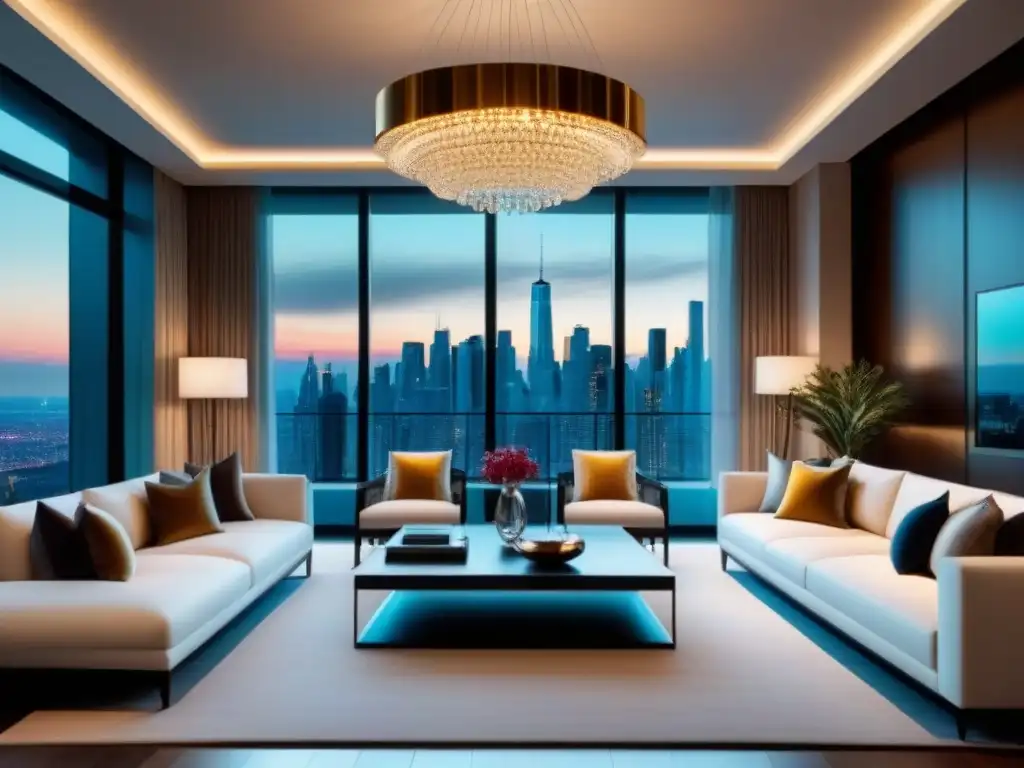 Salón de lujo con vista panorámica en propiedad inmobiliaria Espectacular sala de estar en propiedad de lujo