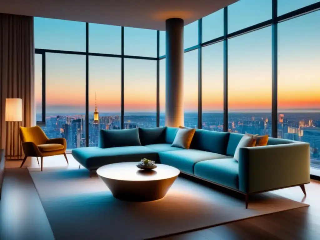 Salón de lujo en propiedad exclusiva con vistas urbanas impresionantes Espléndido salón de lujo en propiedad exclusiva, con elegante decoración y vistas a la ciudad