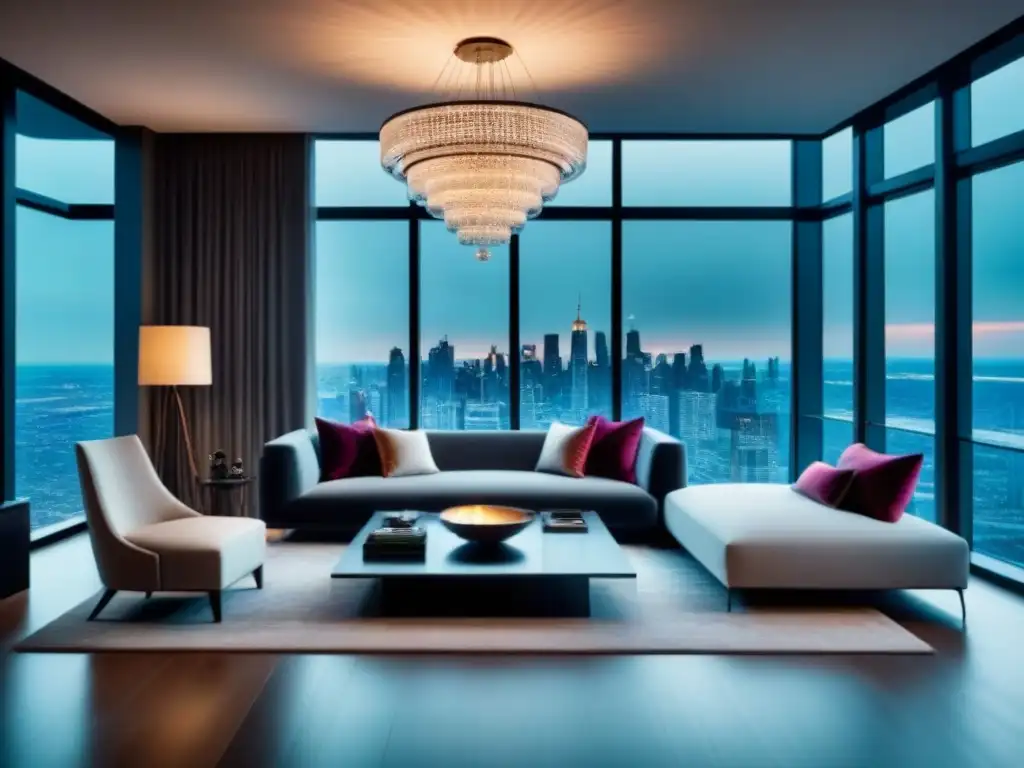 Espléndido salón moderno en condominio urbano de lujo con vista impresionante de la ciudad