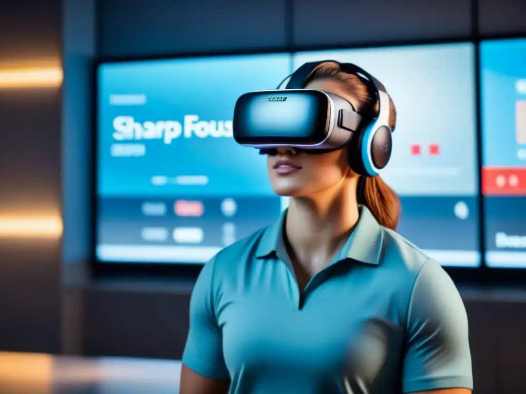 Simulación financiera en aula VR futurista 8k Estudiantes inmersos en juego de inversión financiera en aula virtual futurista