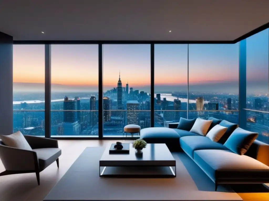Penthouse moderno de lujo con vista panorámica a la ciudad Exclusivo ático moderno con vista a la ciudad, decoración sofisticada y terraza panorámica