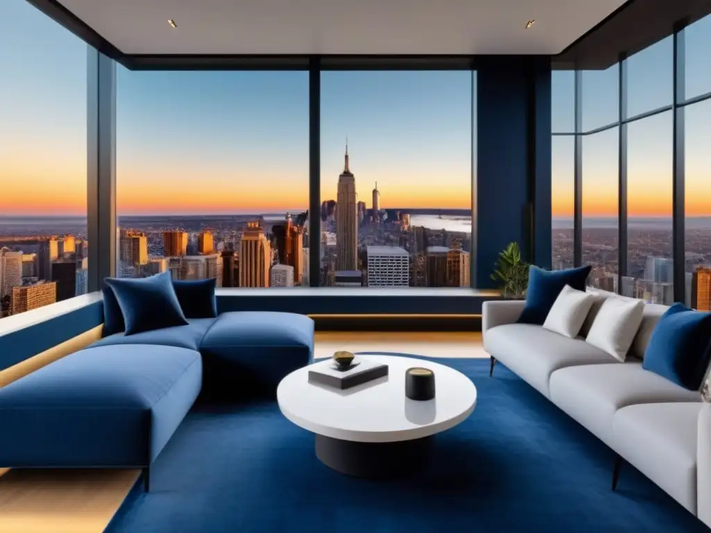 Web de lujo: diseño elegante de bienes raíces Exclusivo diseño web inmobiliario que combina elegancia y sofisticación con toques de oro, mostrando una lujosa sala con vista a la ciudad