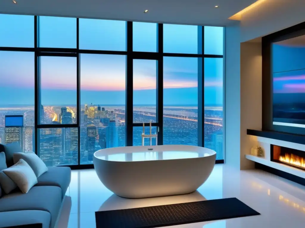 Penthouse de lujo con vista panorámica y diseño elegante Exclusivo penthouse moderno con vista a la ciudad, mobiliario elegante y sistema domótico
