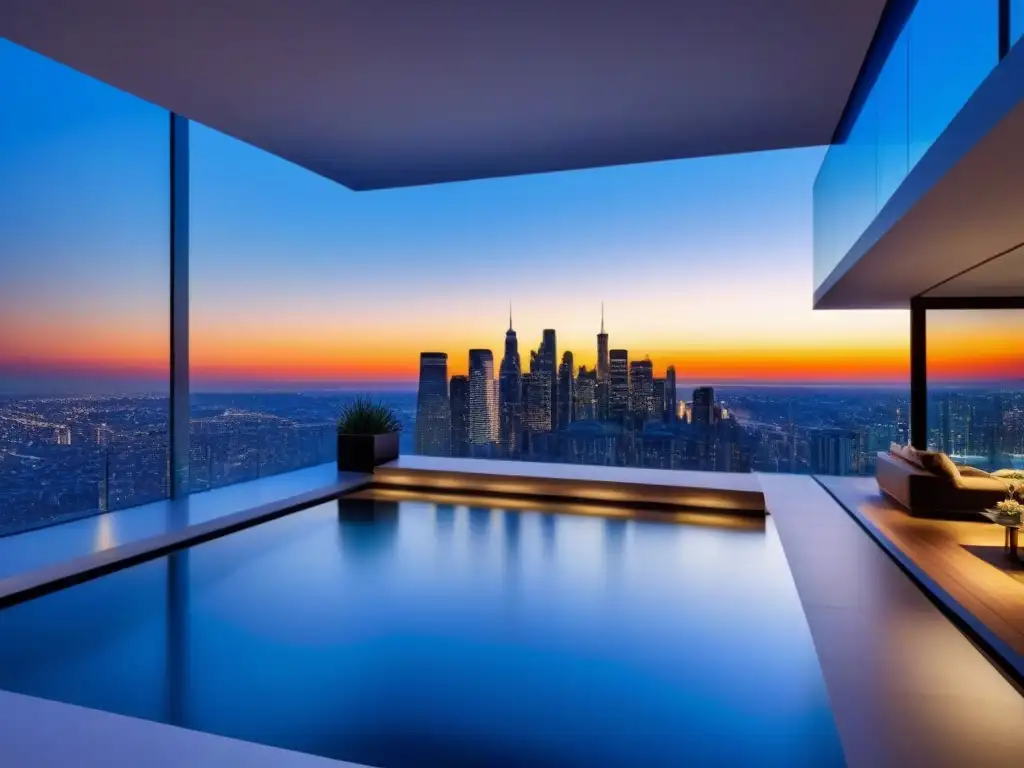 Penthouse de lujo con vista panorámica en ciudad vibrante Exclusivo penthouse moderno con vista panorámica de la ciudad, diseño elegante y lujoso