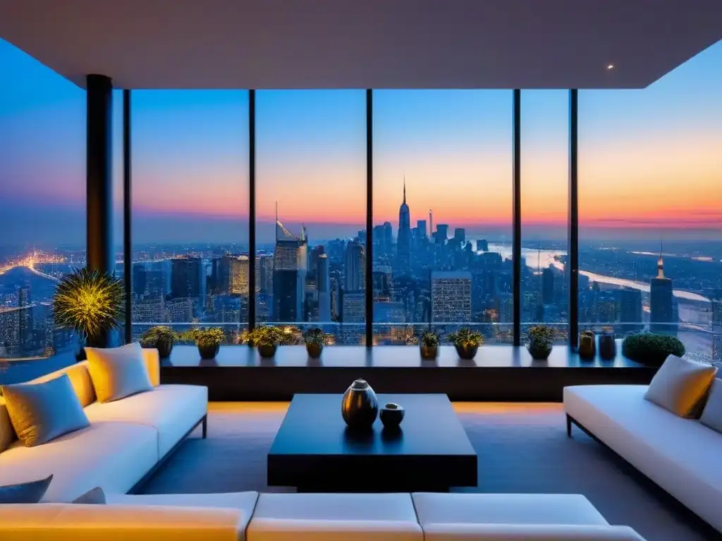 Penthouse de lujo con vistas panorámicas al atardecer Exclusivo penthouse moderno con vistas a la ciudad al atardecer, decoración elegante y rentabilidad propiedades alta gama mercado