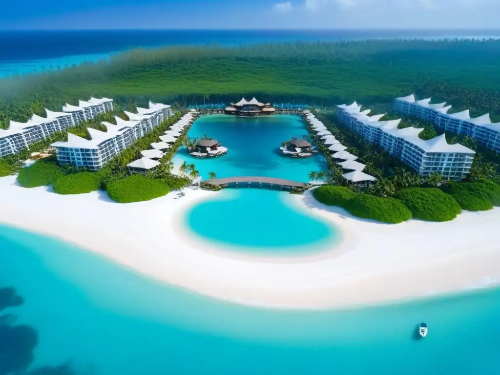 Resort de lujo en paraíso tropical: playas, piscinas y villas exclusivas Un exclusivo resort frente al mar, con piscinas infinitas, villas privadas y yates en un escenario idílico