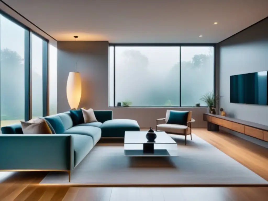 Renovación exitosa: sala ultramoderna con diseño minimalista de lujo Renovación exitosa con diseño minimalista y tecnología inteligente en sala de estar ultramoderna