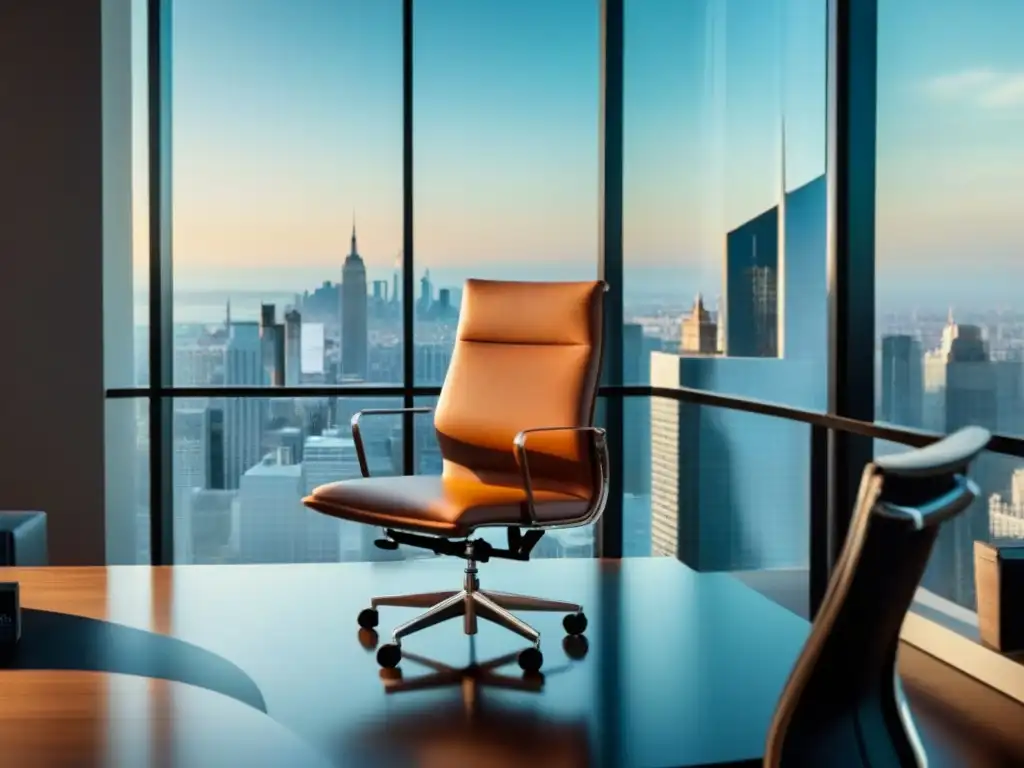Negociación inmobiliaria exitosa en oficina moderna de lujo Un exitoso encuentro de negociación inmobiliaria en una oficina moderna y lujosa, con vista a la ciudad