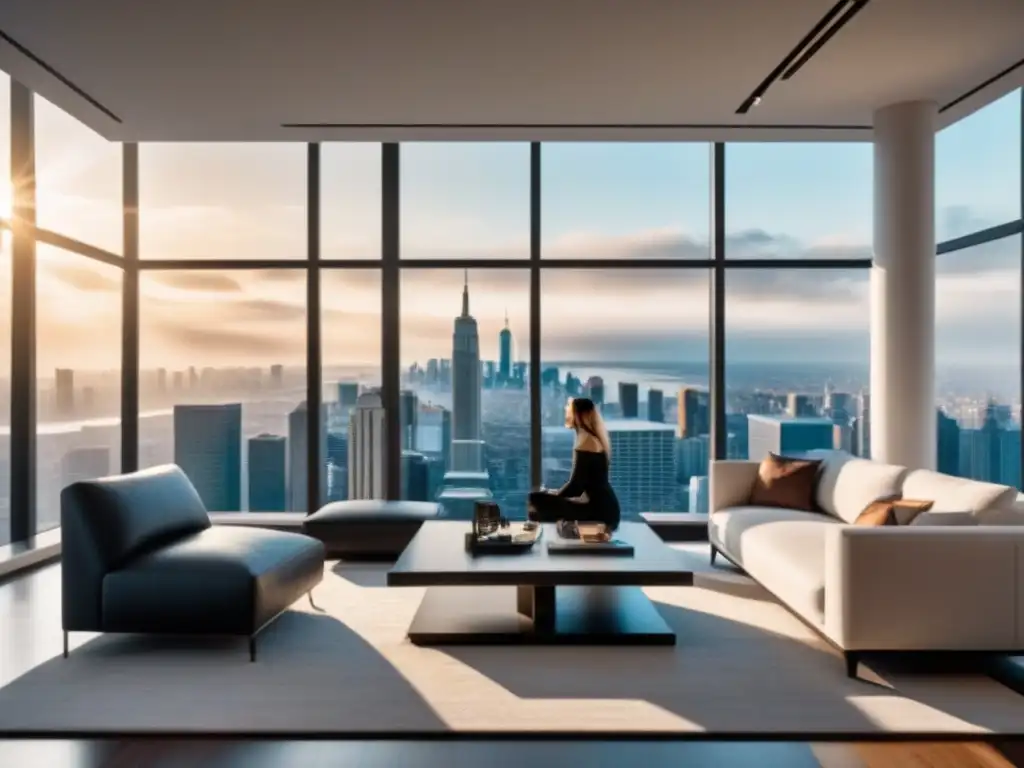 Salón de lujo en realidad virtual: diseño moderno y vistas panorámicas Experiencia inmersiva de Marketing Inmobiliario con Realidad Virtual en lujoso salón moderno