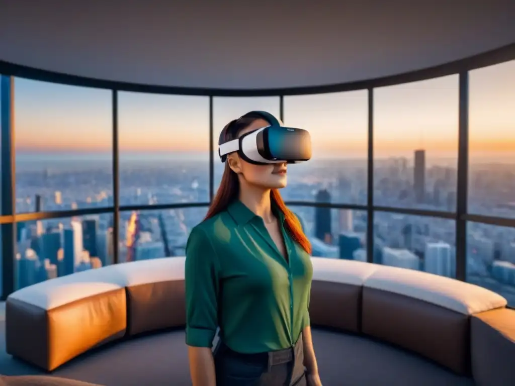 Experiencia inmersiva de VR en penthouse de lujo Experiencia inmersiva de Realidad Virtual en finanzas inmobiliarias en un lujoso penthouse moderno