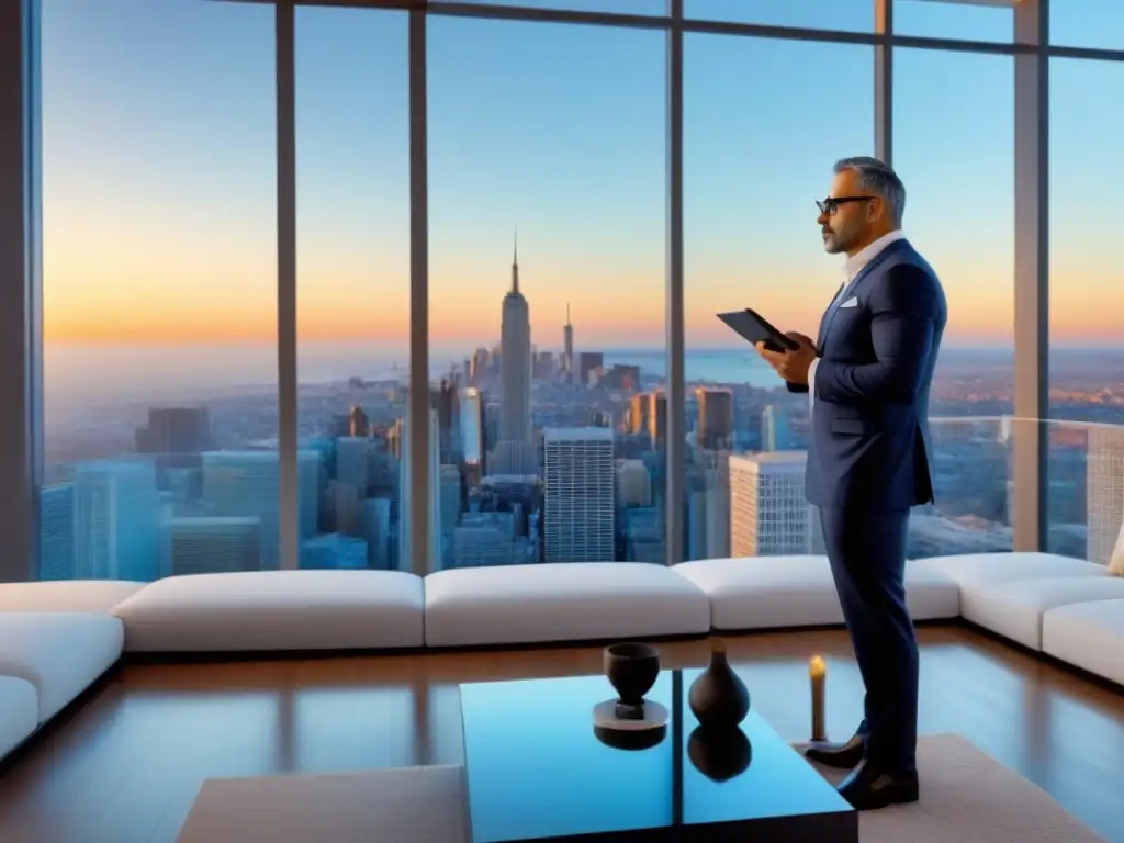 Pericia inmobiliaria: valoración precisa en penthouse moderno Experta tasadora valora lujoso ático moderno, resaltando la importancia de tasaciones inmobiliarias en inversiones de alto nivel