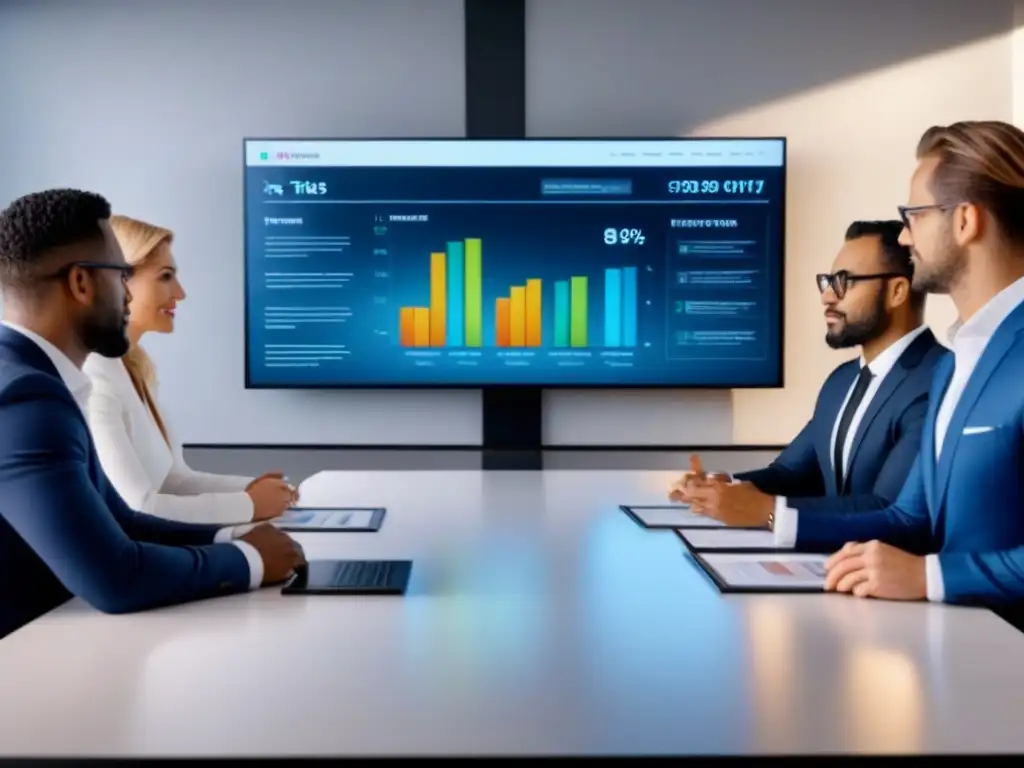 Estrategias de optimización fiscal en sala de juntas moderna Expertos discuten estrategias para minimizar impuestos en inversiones inmobiliarias en moderna sala de juntas