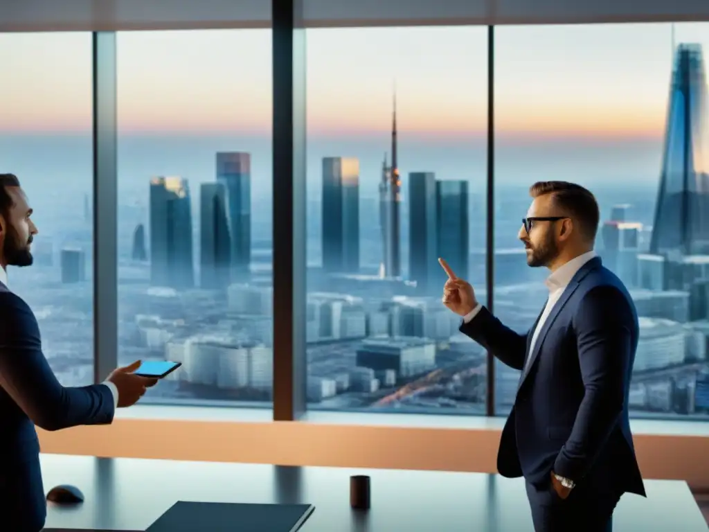 Profesionales analizan tendencias inmobiliarias en oficina moderna Expertos en financiamiento inmobiliario en oficina moderna, analizando tendencias del mercado Europeo y oportunidades de subvenciones
