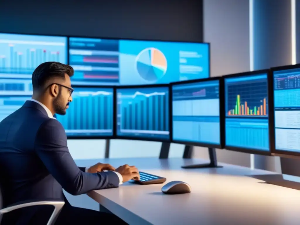 Expertos financieros analizan gráficos en oficina futurista Expertos financieros analizando gráficos en una oficina futurista, colaborando en estrategias de inversión a corto plazo