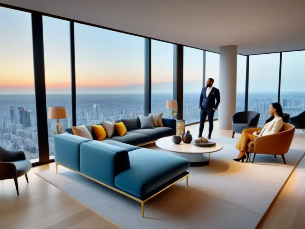 Expertos inmobiliarios valorando lujoso ático moderno Expertos inmobiliarios valoran lujoso penthouse