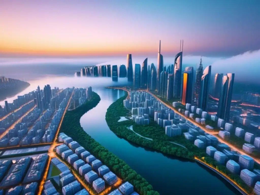 Metrópolis futurista: arquitectura diversa y tecnología avanzada Futurista ciudad con arquitectura diversa y tecnología avanzada