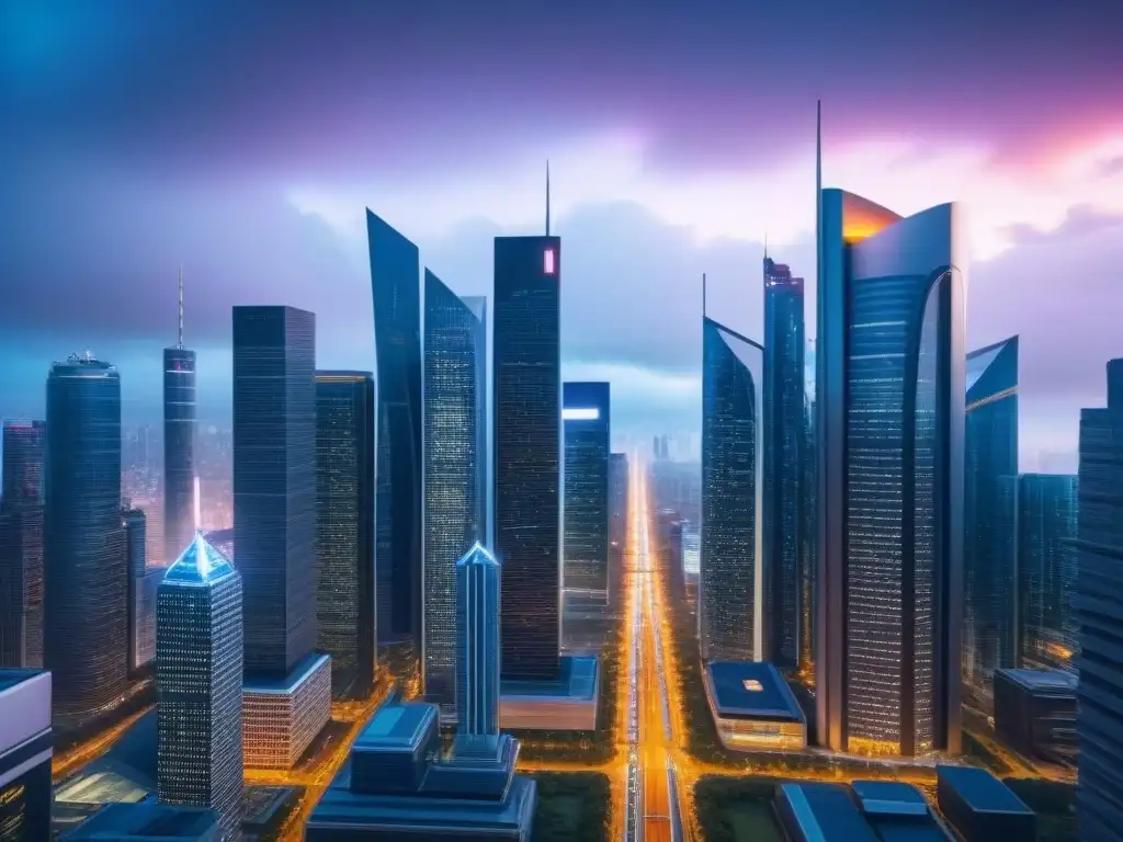 Ciudad futurista con ciberseguridad avanzada Futurista ciudad con ciberseguridad en financiamiento inmobiliario