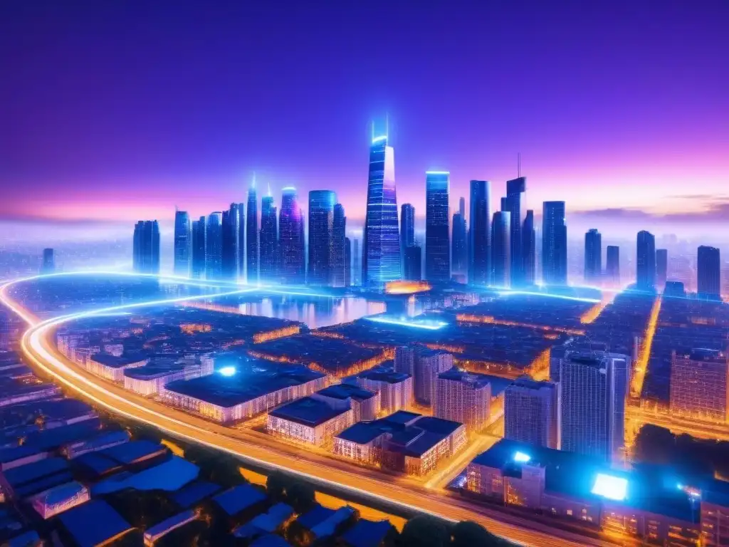 Horizonte futurista: ciudad digital en conexión Futurista ciudad conectada por estrategia marketing omnicanal promotores inmobiliarios