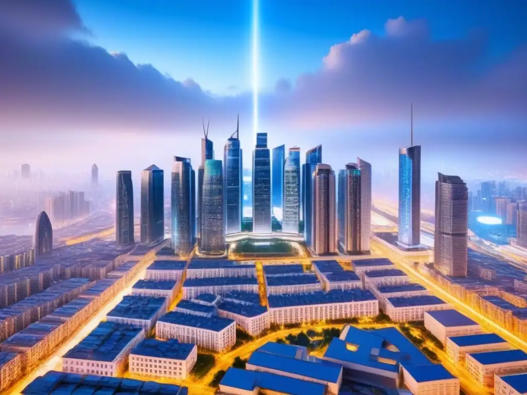 Metrópolis digital: eficiente transacción inmobiliaria con tecnología blockchain Futurista ciudad digital con Smart Contracts en Finanzas Inmobiliarias