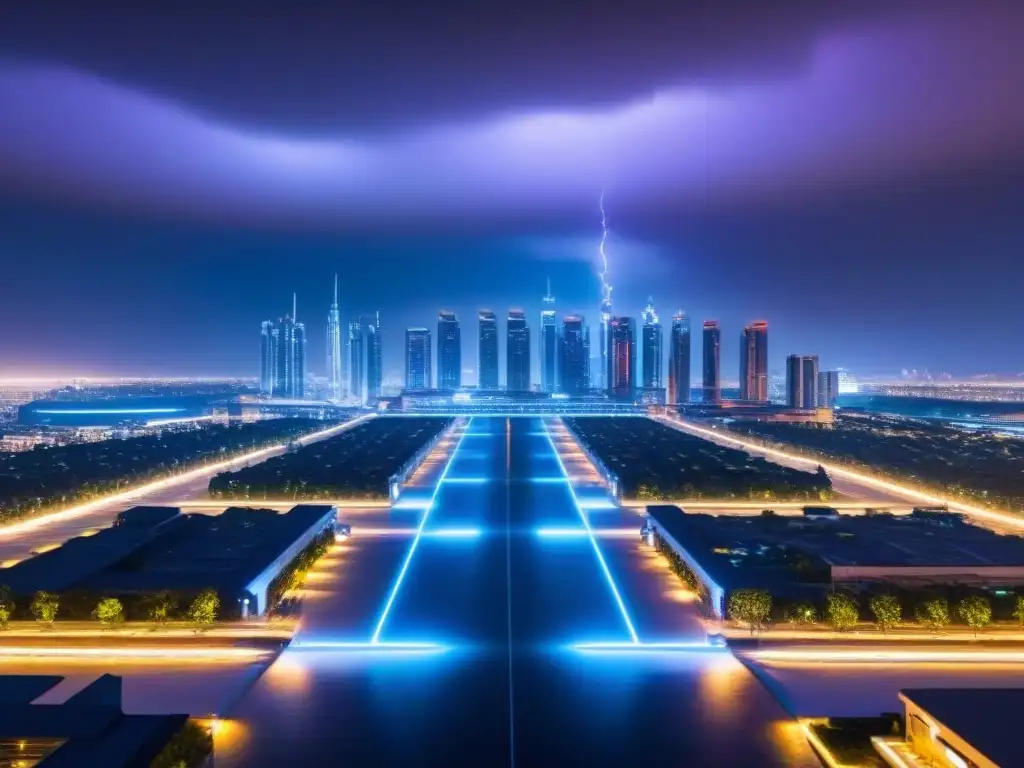 Metrópolis futurista: drones AI evalúan propiedades en 8k Futurista ciudad con drones AI y tecnología avanzada, bajo luces de neón y análisis inmobiliario con inteligencia artificial