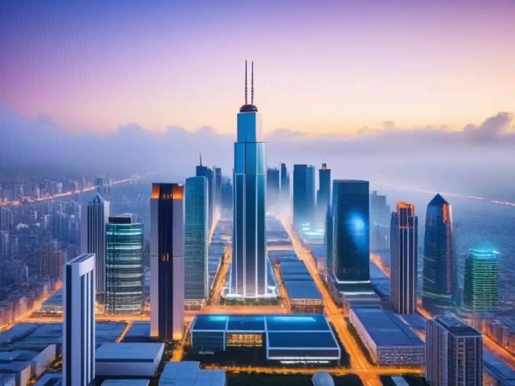 Metropolis futurista: innovación Proptech en la ciudad Visión futurista de la ciudad con edificios inteligentes y tecnología avanzada