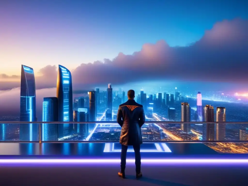 Skyline futurista blockchain con edificios transparentes y seguros Futurista ciudad con edificios transparentes inspirados en blockchain en Bienes Raíces, innovación y seguridad